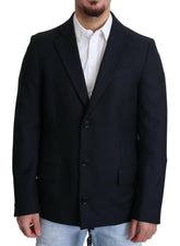 Dolce & Gabbana Dark Blue Wool Single Breasted Coat Jacket -   -  Dolce & Gabbana.