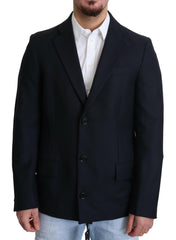 Dolce & Gabbana Dark Blue Wool Single Breasted Coat Jacket -   -  Dolce & Gabbana.