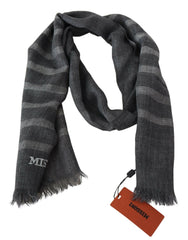 Missoni Gray Striped Wool Unisex Neck Wrap Fringes Scarf - - Missoni.
