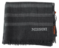Missoni Gray Striped Wool Unisex Neck Wrap Fringes Scarf - - Missoni.
