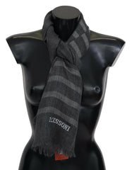 Missoni Gray Striped Wool Unisex Neck Wrap Fringes Scarf - - Missoni.