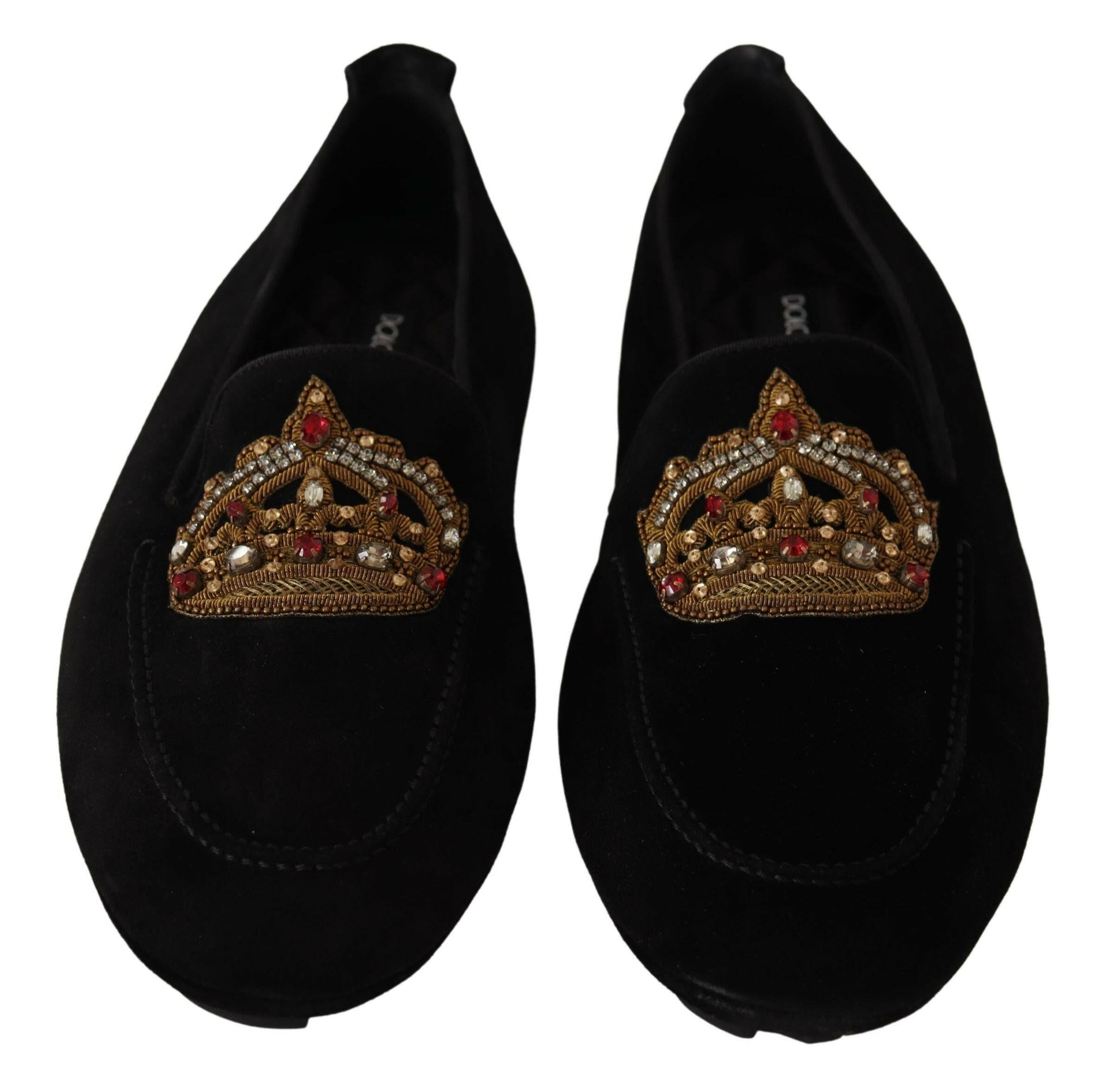 Dolce & Gabbana Black Leather Crystal Gold Crown Loafers Shoes -   -  Dolce & Gabbana. Dolce & Gabbana Black Leather Crystal Gold Crown Loafers Shoes -   -  Dolce & Gabbana.