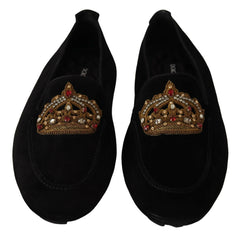 Dolce & Gabbana Black Leather Crystal Gold Crown Loafers Shoes -   -  Dolce & Gabbana.