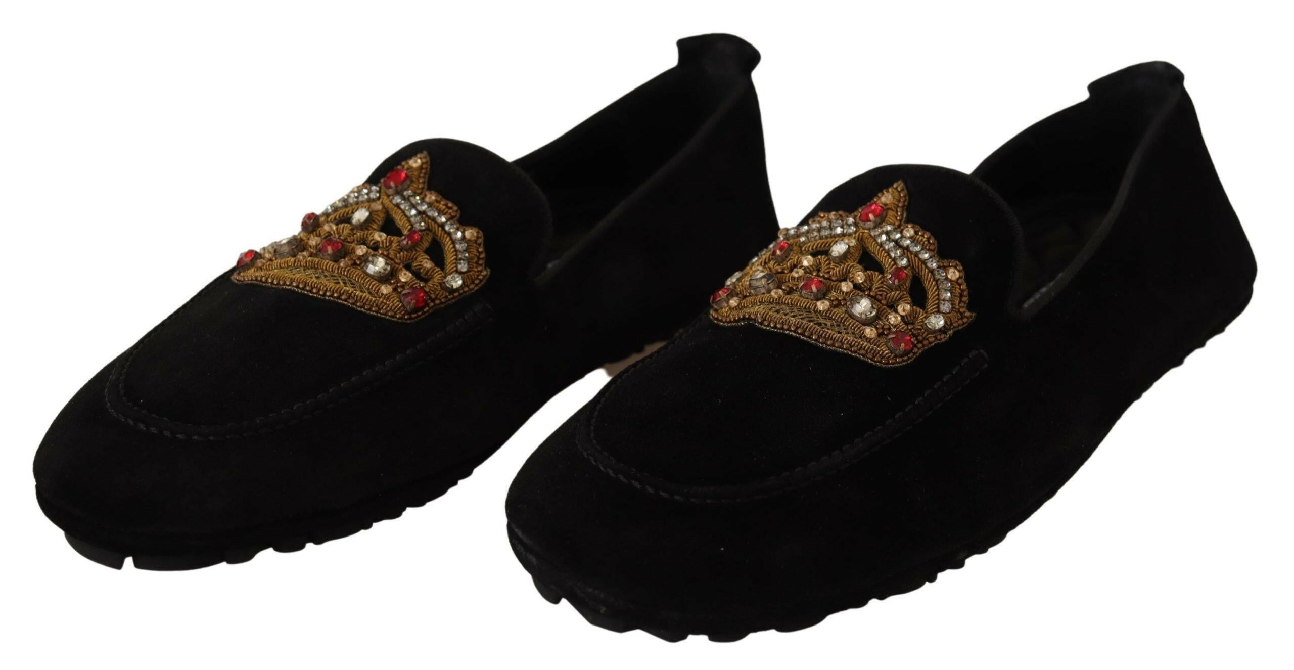 Dolce & Gabbana Black Leather Crystal Gold Crown Loafers Shoes -   -  Dolce & Gabbana. Dolce & Gabbana Black Leather Crystal Gold Crown Loafers Shoes -   -  Dolce & Gabbana.