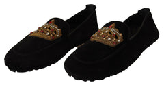 Dolce & Gabbana Black Leather Crystal Gold Crown Loafers Shoes -   -  Dolce & Gabbana.