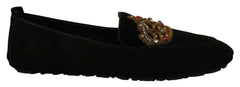 Dolce & Gabbana Black Leather Crystal Gold Crown Loafers Shoes -   -  Dolce & Gabbana.