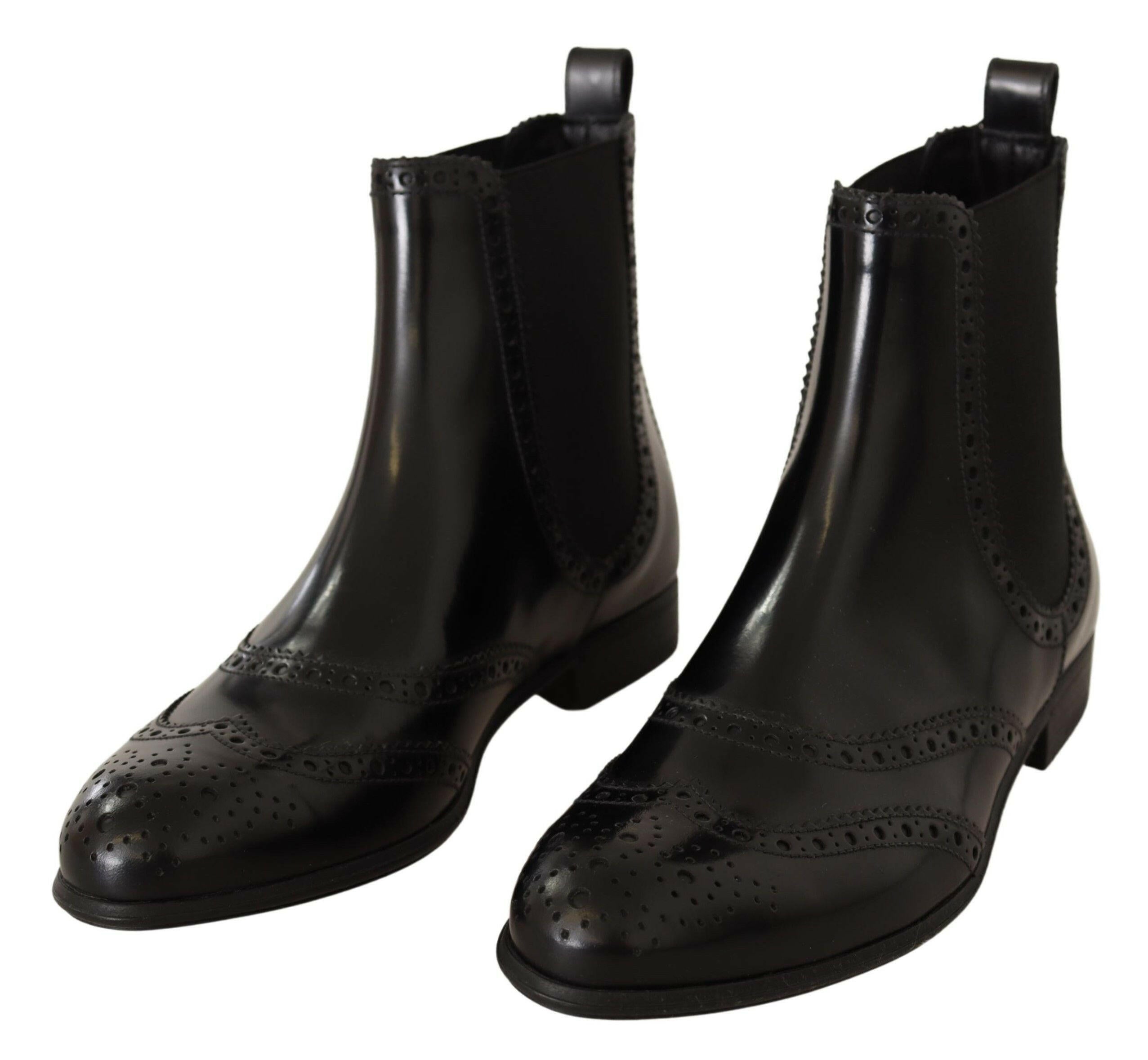 Dolce & Gabbana Black Leather Ankle High Flat Boots Shoes -   -  Dolce & Gabbana. Dolce & Gabbana Black Leather Ankle High Flat Boots Shoes -   -  Dolce & Gabbana.