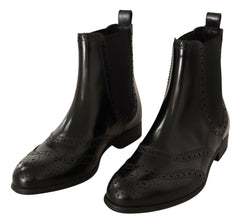 Dolce & Gabbana Black Leather Ankle High Flat Boots Shoes -   -  Dolce & Gabbana.