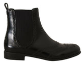 Dolce & Gabbana Black Leather Ankle High Flat Boots Shoes -   -  Dolce & Gabbana.