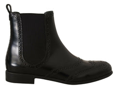 Dolce & Gabbana Black Leather Ankle High Flat Boots Shoes -   -  Dolce & Gabbana.