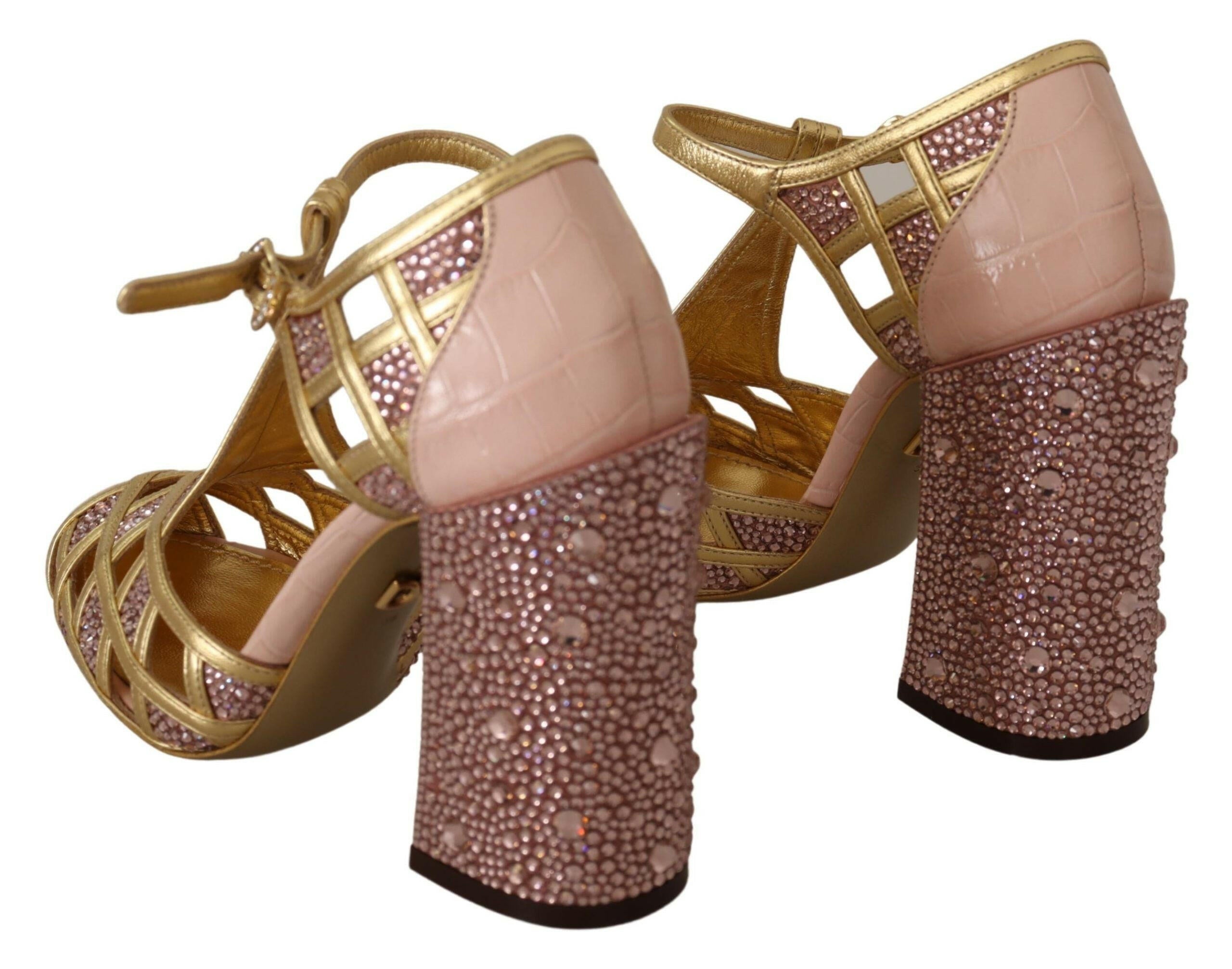 Dolce & Gabbana Pink Gold Leather Crystal Pumps T-strap Shoes -   -  Dolce & Gabbana. Dolce & Gabbana Pink Gold Leather Crystal Pumps T-strap Shoes -   -  Dolce & Gabbana.