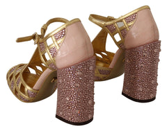Dolce & Gabbana Pink Gold Leather Crystal Pumps T-strap Shoes -   -  Dolce & Gabbana.
