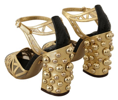 Dolce & Gabbana Black Gold Leather Studded Ankle Straps Shoes -   -  Dolce & Gabbana.
