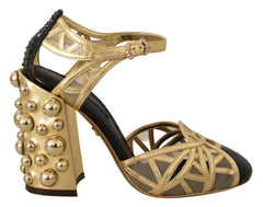 Dolce & Gabbana Black Gold Leather Studded Ankle Straps Shoes -   -  Dolce & Gabbana.