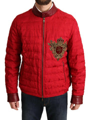 Dolce & Gabbana Red Brocade Bomber Gold Crown Logo Coat Jacket -   -  Dolce & Gabbana.