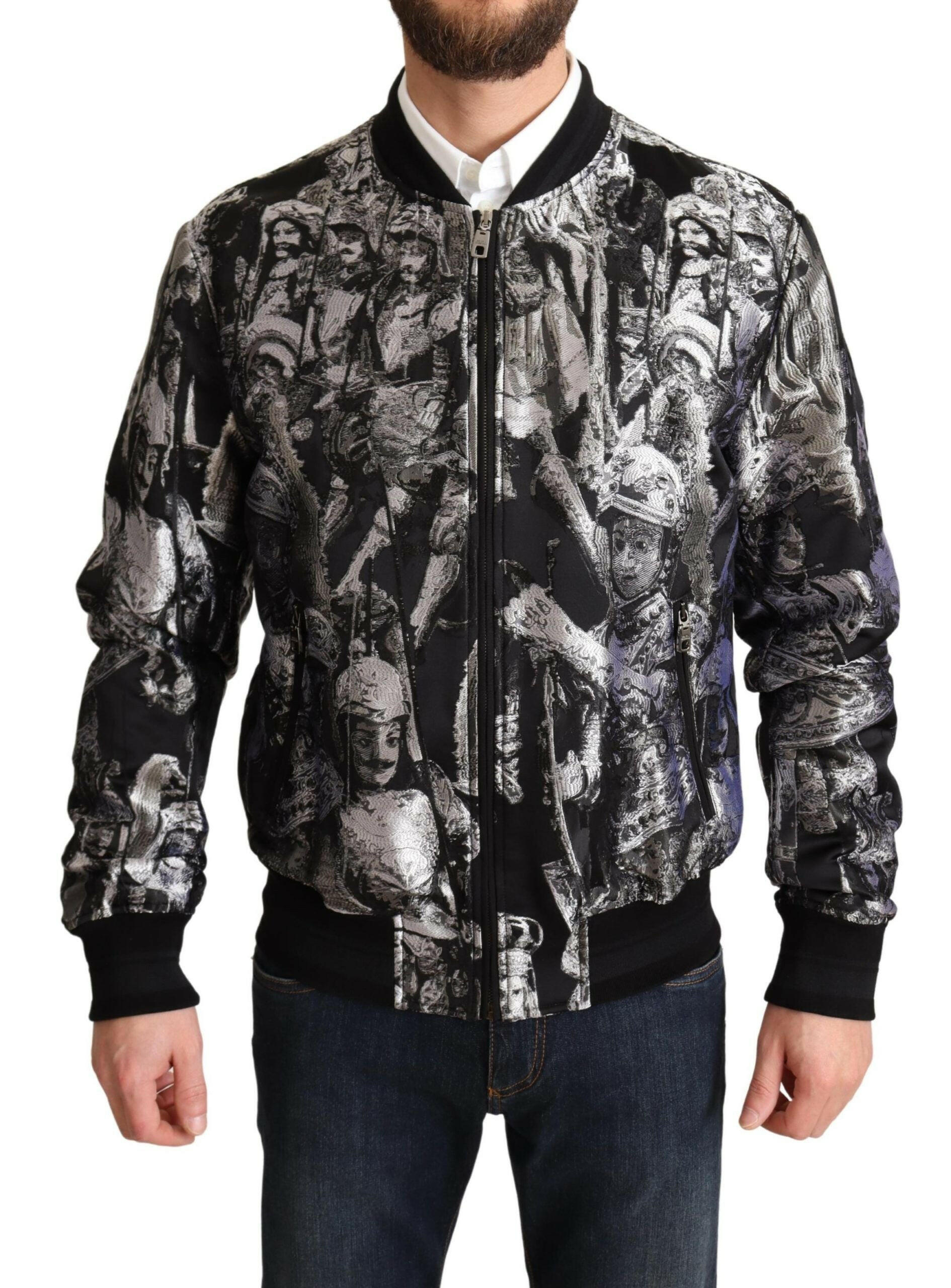 Dolce & Gabbana Black Silver Puppi Motive Bomber Jacket -   -  Dolce & Gabbana.