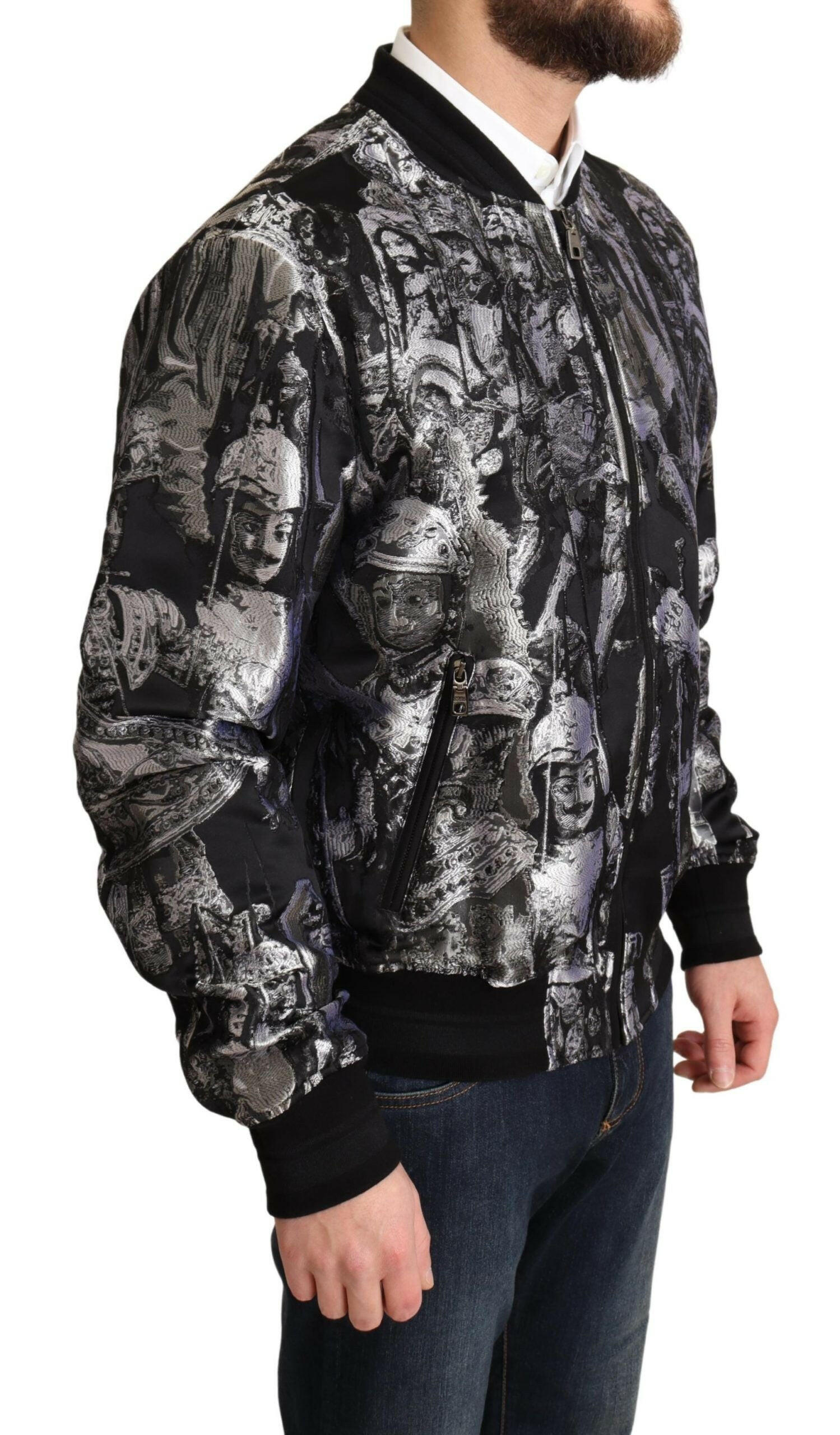 Dolce & Gabbana Black Silver Puppi Motive Bomber Jacket -   -  Dolce & Gabbana. Dolce & Gabbana Black Silver Puppi Motive Bomber Jacket -   -  Dolce & Gabbana.