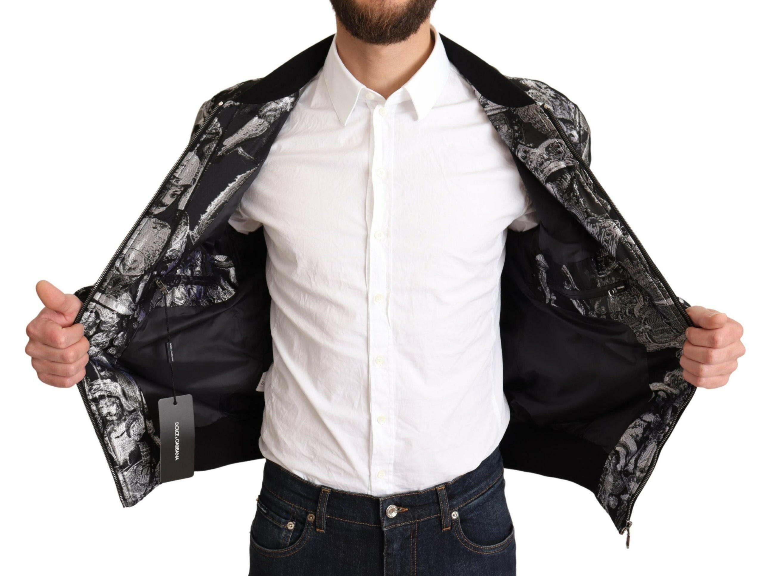 Dolce & Gabbana Black Silver Puppi Motive Bomber Jacket -   -  Dolce & Gabbana. Dolce & Gabbana Black Silver Puppi Motive Bomber Jacket -   -  Dolce & Gabbana.