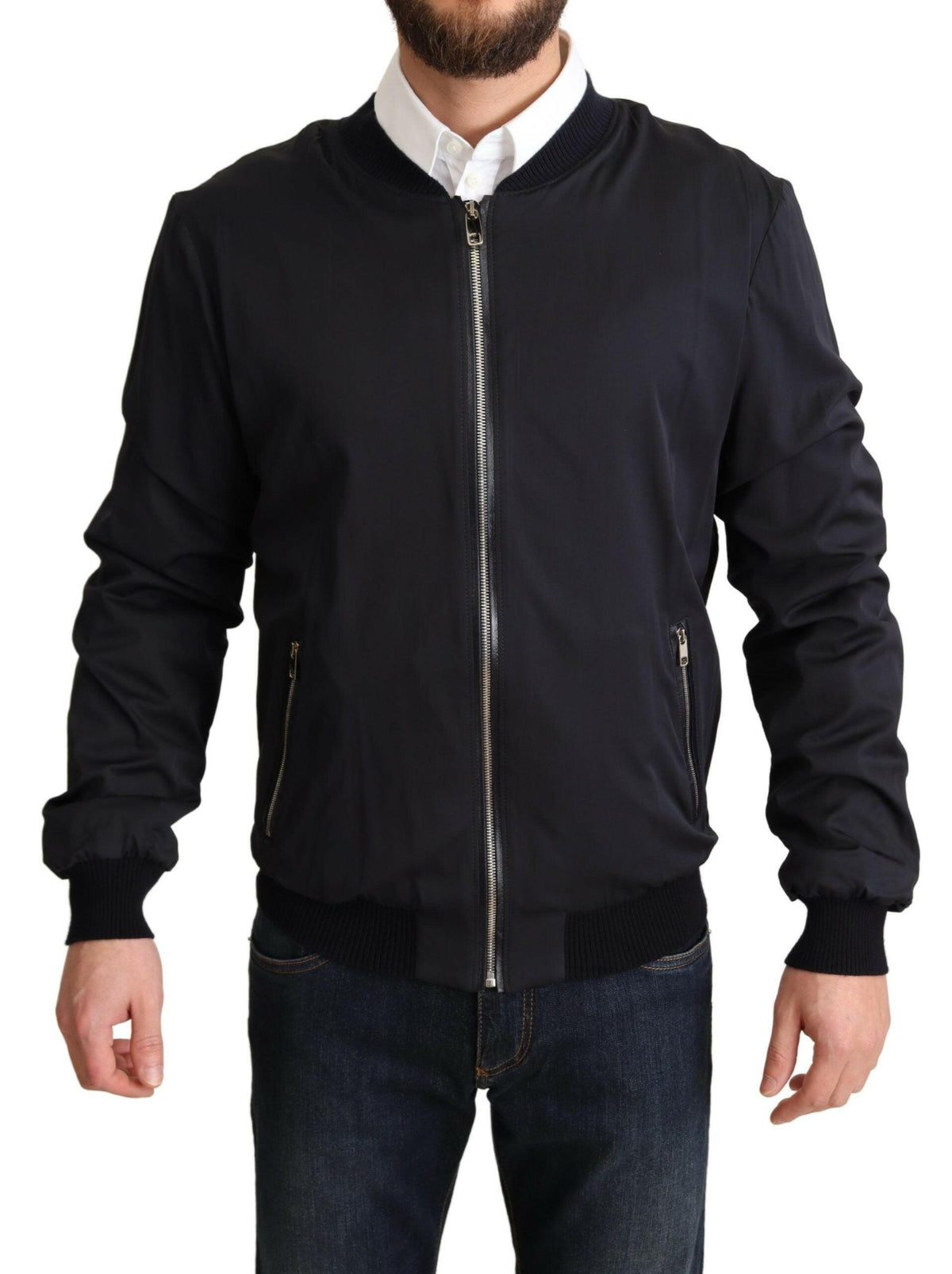Dolce & Gabbana Blue Silk Coat Short Bomber Men Jacket -   -  Dolce & Gabbana.