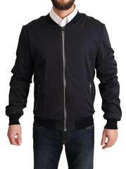 Dolce & Gabbana Blue Silk Coat Short Bomber Men Jacket -   -  Dolce & Gabbana.