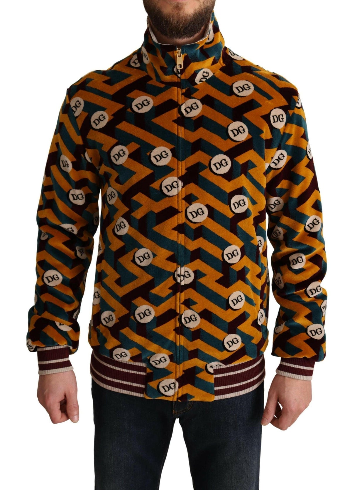 Dolce & Gabbana Multicolor Velvet DG Logo Mens Sweater Jacket -   -  Dolce & Gabbana.