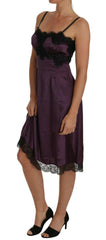 Dolce & Gabbana Purple Silk Stretch Black Lace A-Line Dress -   -  Dolce & Gabbana.