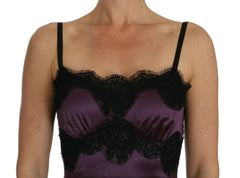 Dolce & Gabbana Purple Silk Stretch Black Lace A-Line Dress -   -  Dolce & Gabbana.