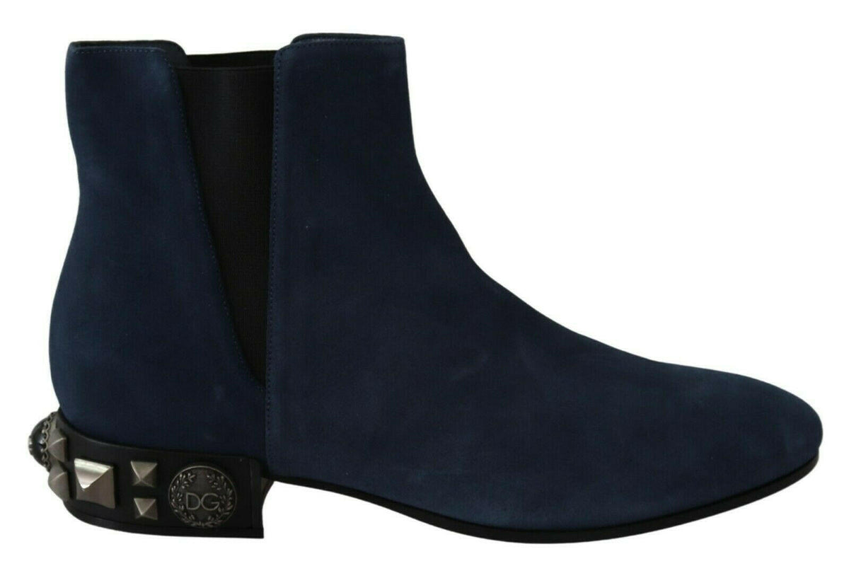Dolce & Gabbana Blue Suede Embellished Studded Boots Shoes -   -  Dolce & Gabbana.