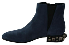 Dolce & Gabbana Blue Suede Embellished Studded Boots Shoes -   -  Dolce & Gabbana.