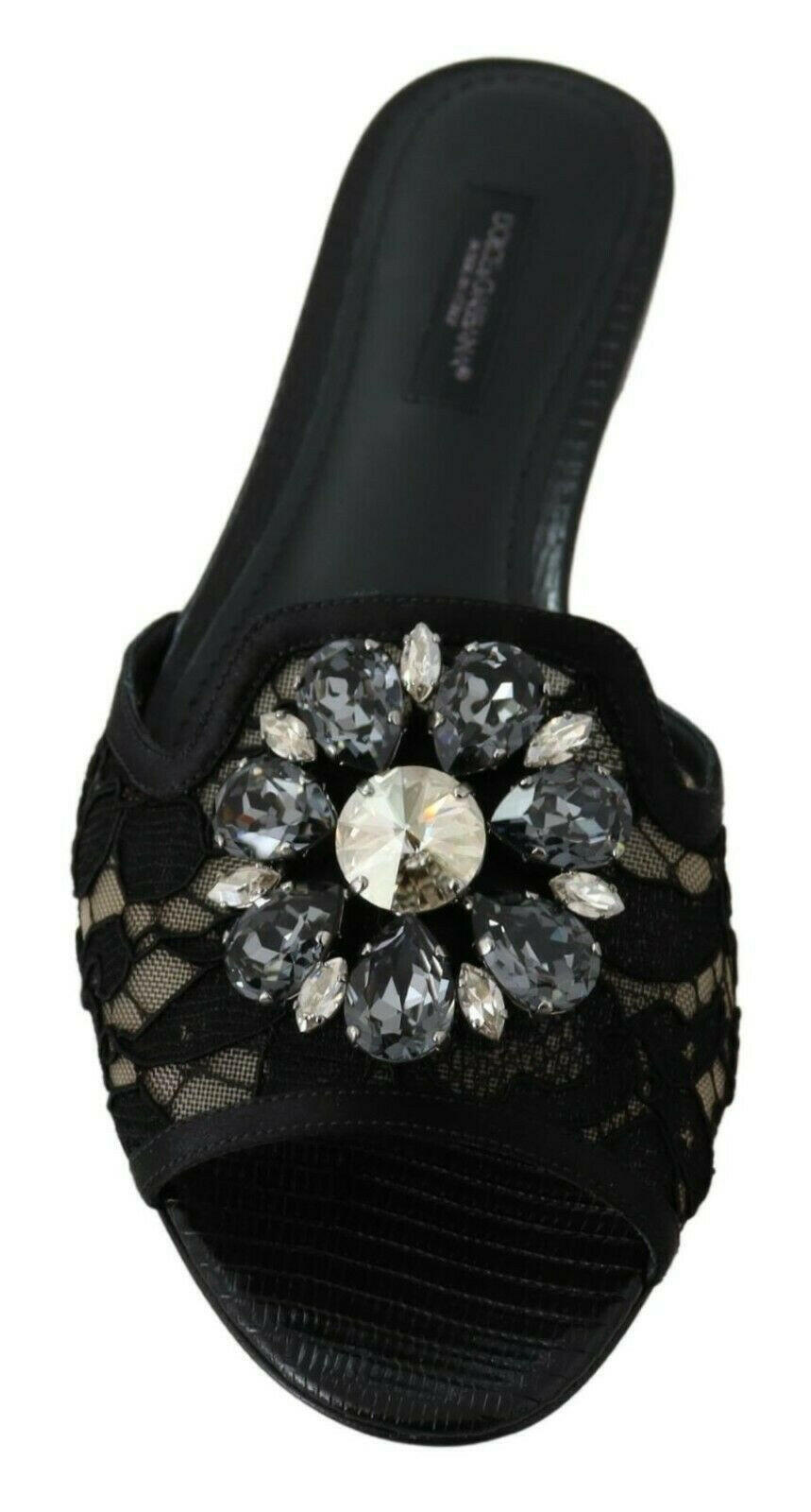Dolce & Gabbana Black Taormina Lace Slides Crystals Flats Shoes -   -  Dolce & Gabbana. Dolce & Gabbana Black Taormina Lace Slides Crystals Flats Shoes -   -  Dolce & Gabbana.