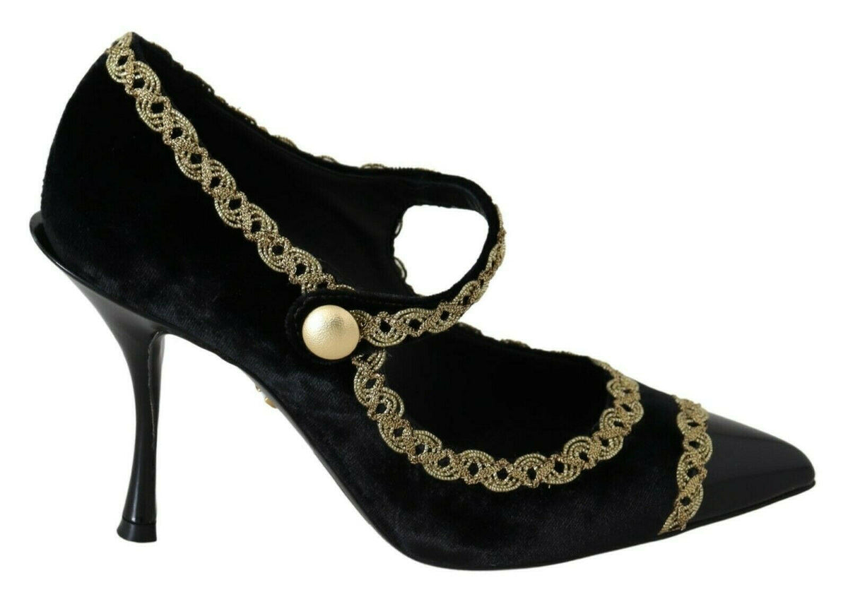 Dolce & Gabbana Black Embellished Velvet Mary Jane Pumps Shoes -   -  Dolce & Gabbana.