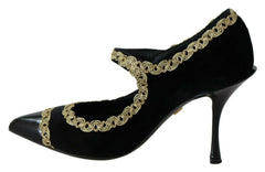 Dolce & Gabbana Black Embellished Velvet Mary Jane Pumps Shoes -   -  Dolce & Gabbana.