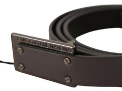 Costume National Dark Brown Leather Logo Buckle Belt -   -  Costume National.