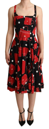 Dolce & Gabbana Black Red Bag Print A-line Mid Length Dress -   -  Dolce & Gabbana.