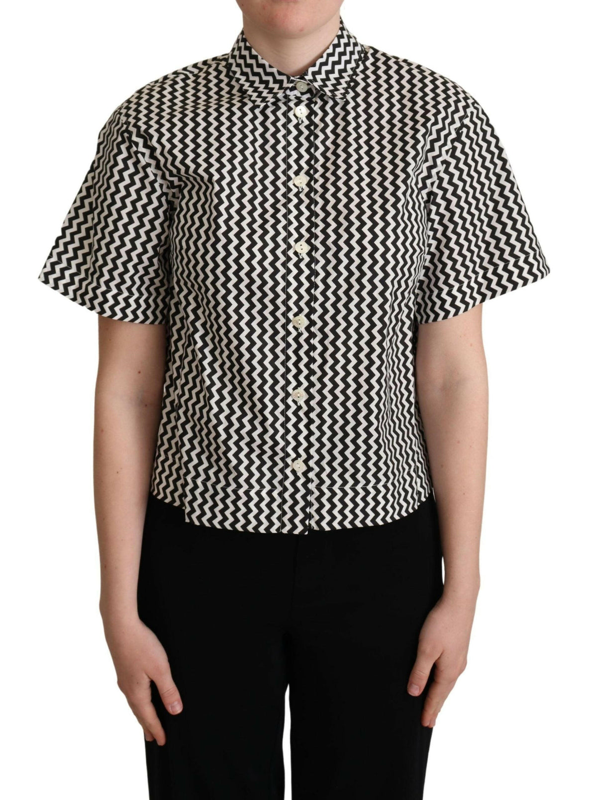 Dolce & Gabbana Black White Zigzag Collar Cotton Top Shirt -   -  Dolce & Gabbana.