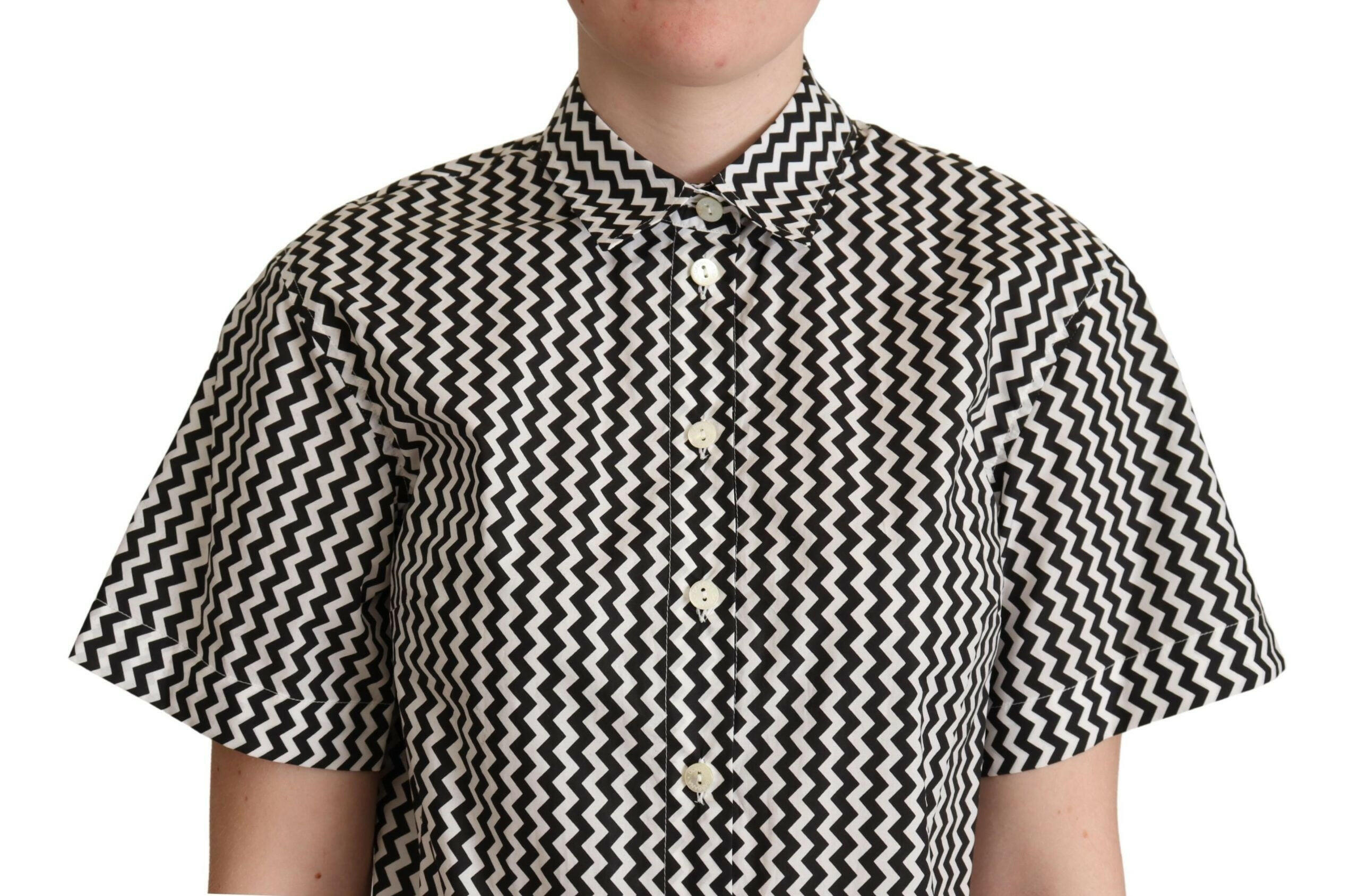 Dolce & Gabbana Black White Zigzag Collar Cotton Top Shirt -   -  Dolce & Gabbana. Dolce & Gabbana Black White Zigzag Collar Cotton Top Shirt -   -  Dolce & Gabbana.