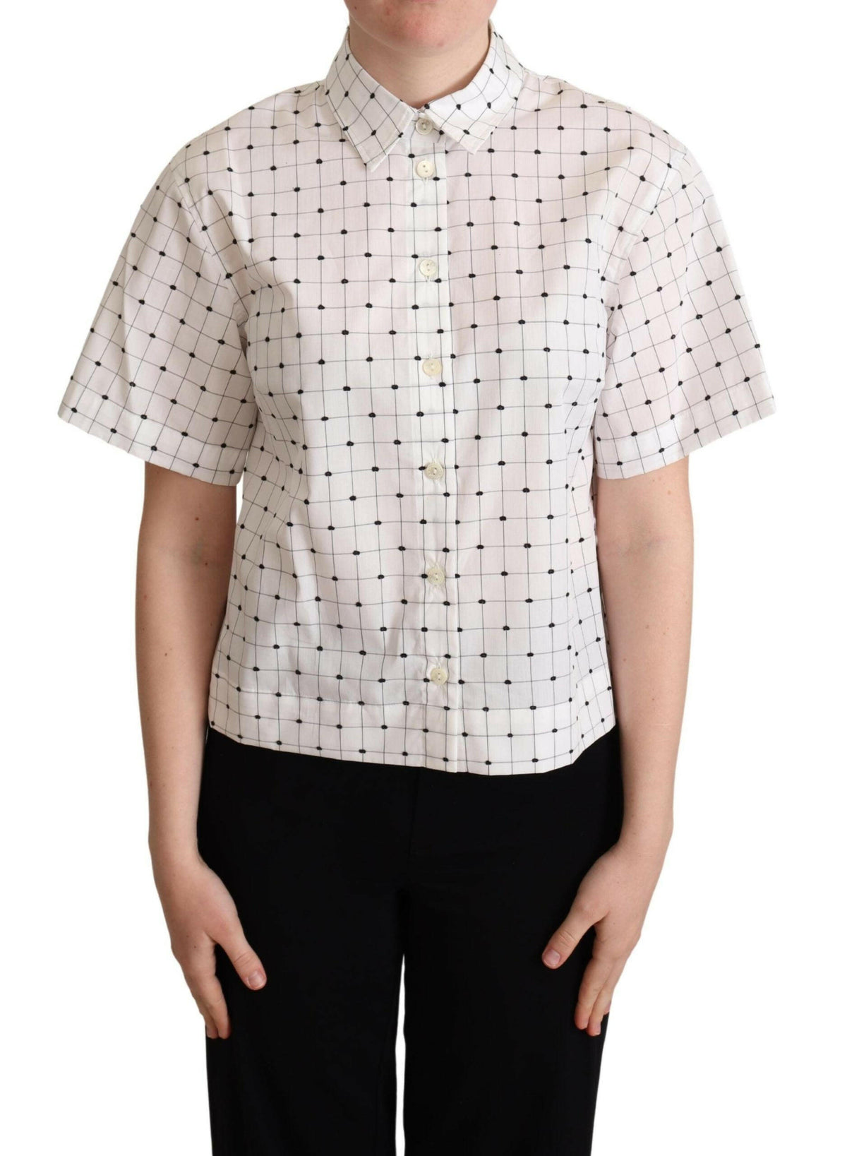 Dolce & Gabbana White Polka Dot Cotton Collared Shirt Top -   -  Dolce & Gabbana.