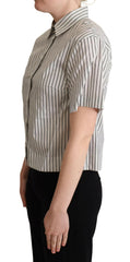 Dolce & Gabbana White Black Striped Collared Shirt -   -  Dolce & Gabbana.