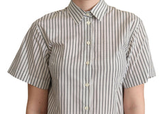 Dolce & Gabbana White Black Striped Collared Shirt -   -  Dolce & Gabbana.