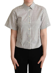 Dolce & Gabbana White Black Striped Collared Shirt -   -  Dolce & Gabbana.