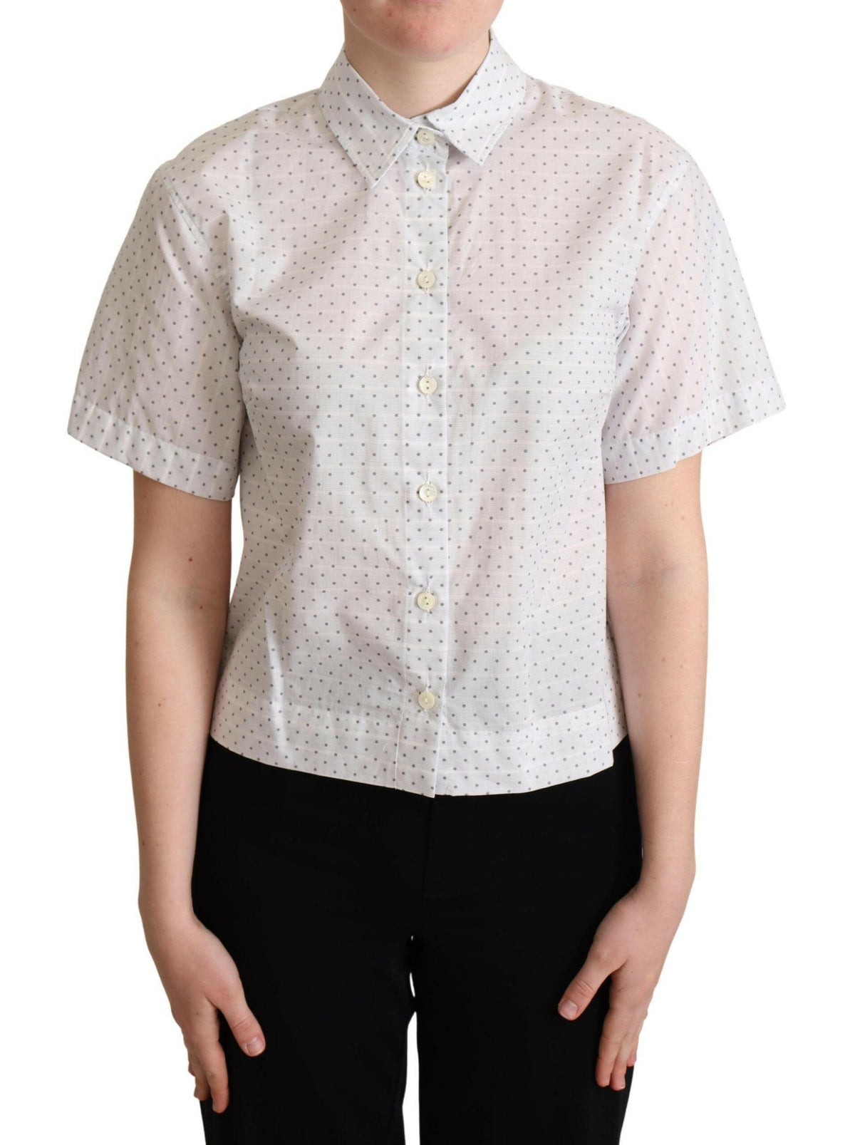 Dolce & Gabbana White Black Polka Dots Collar Blouse Shirt -   -  Dolce & Gabbana.