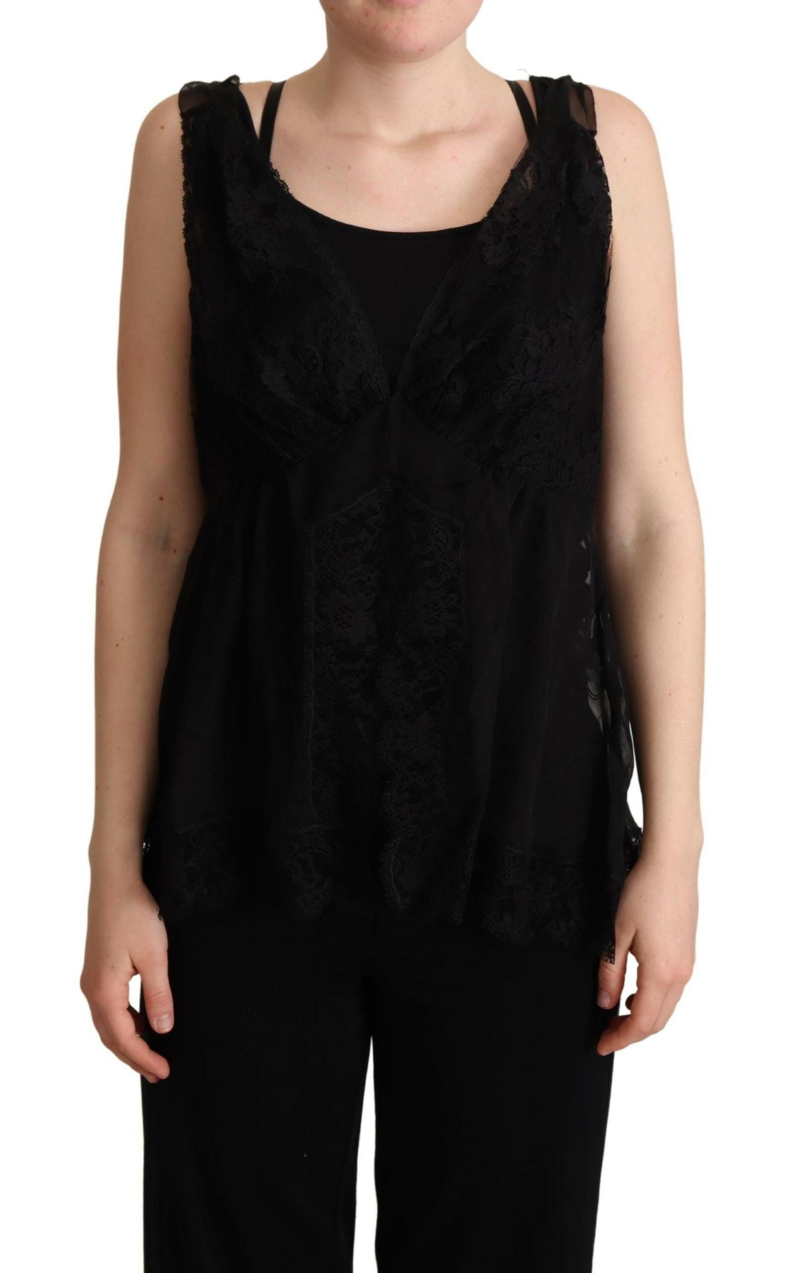 Dolce & Gabbana Black Silk Lace Trim Camisole Tank Top -   -  Dolce & Gabbana. Dolce & Gabbana Black Silk Lace Trim Camisole Tank Top -   -  Dolce & Gabbana.