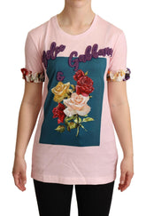 Dolce & Gabbana Pink Cotton Floral Roses Crewneck T-shirt -   -  Dolce & Gabbana.