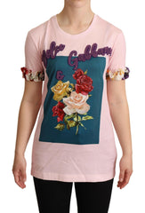 Dolce & Gabbana Pink Cotton Floral Roses Crewneck T-shirt -   -  Dolce & Gabbana.