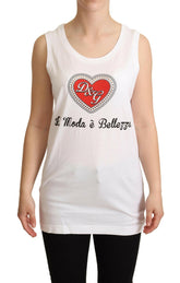 Dolce & Gabbana White La Moda Crystal Tank Top T-shirt -   -  Dolce & Gabbana.
