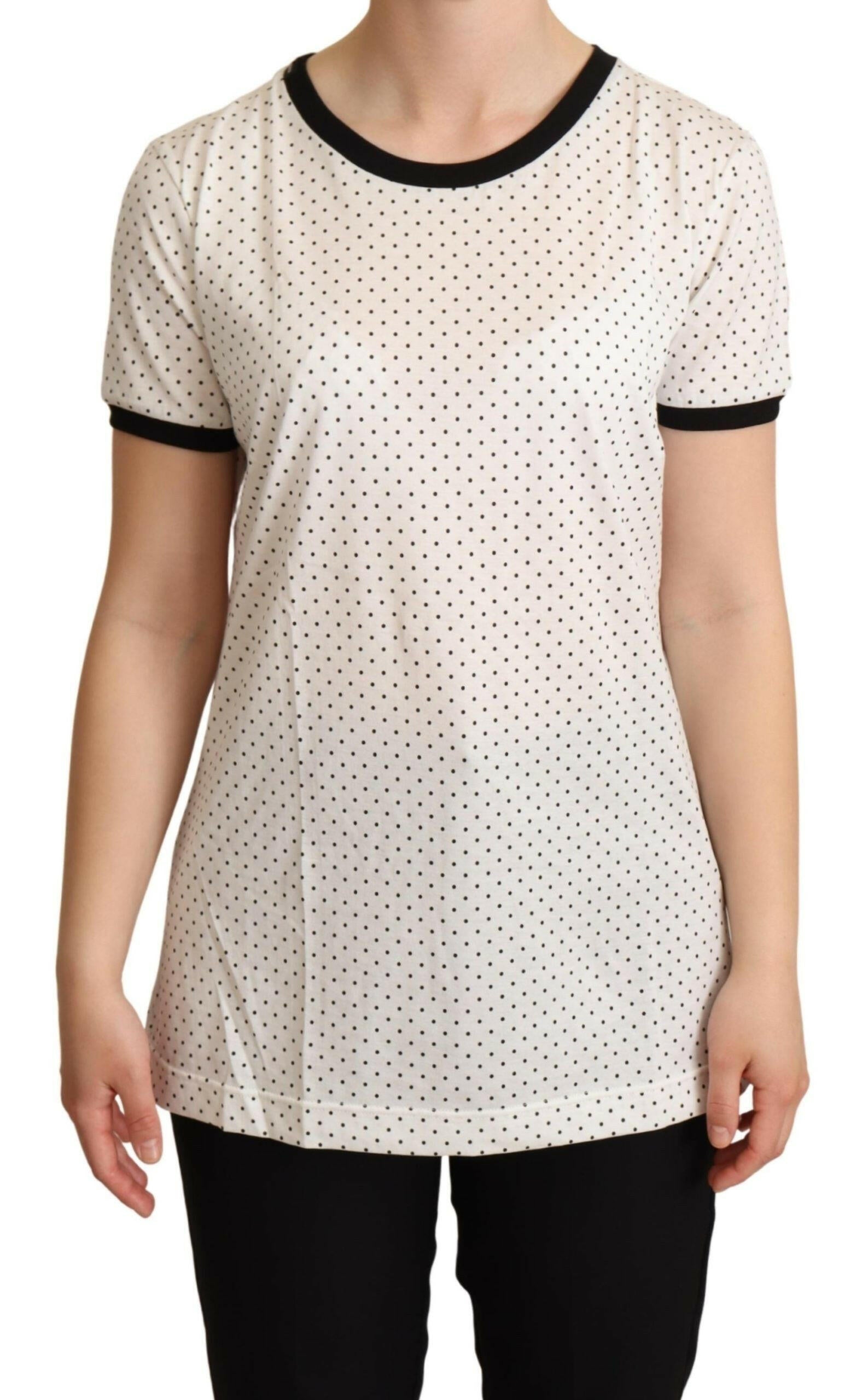 Dolce & Gabbana White Dotted Crewneck Cotton T-shirt -   -  Dolce & Gabbana.