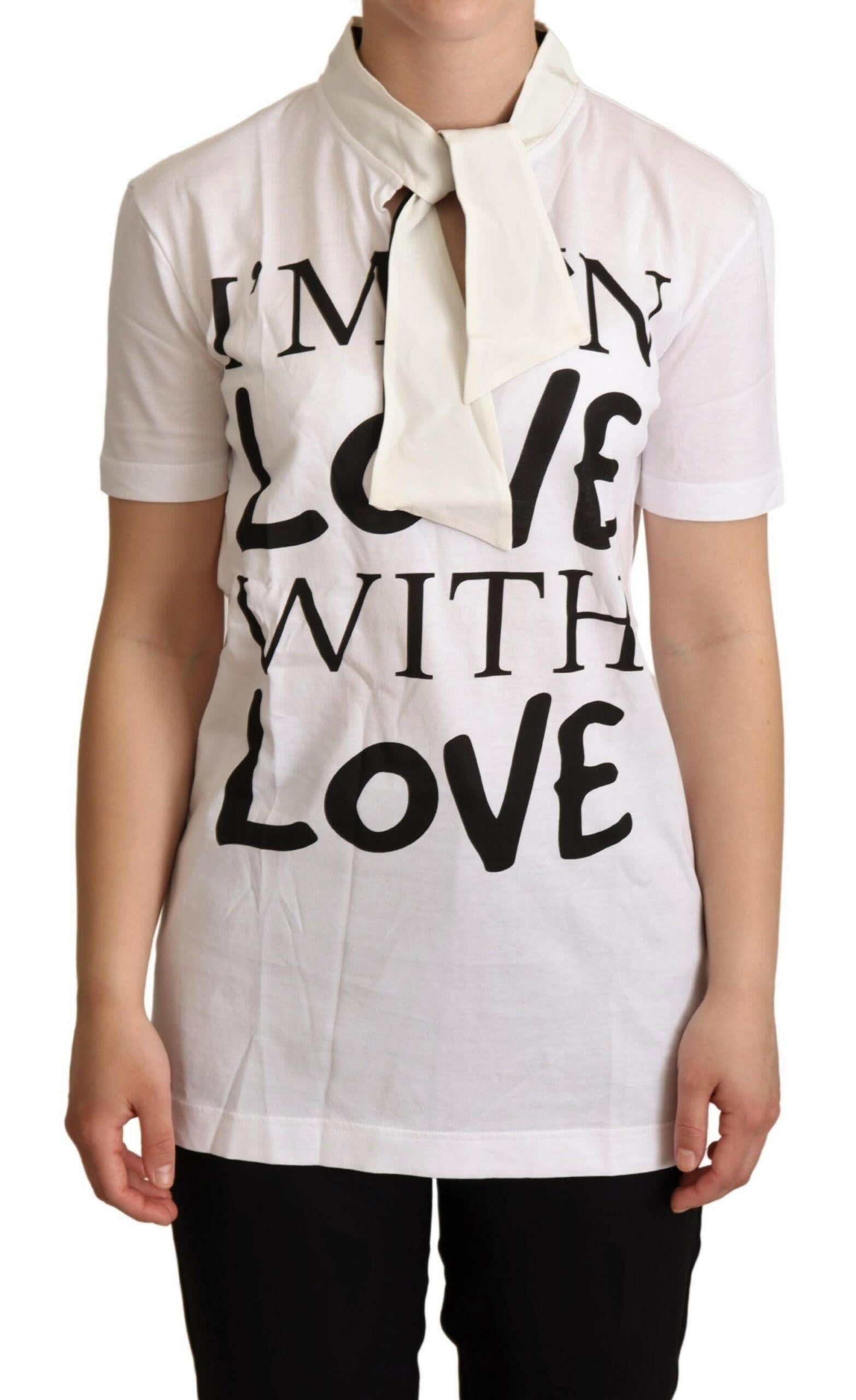 Dolce & Gabbana White Cotton Silk I'm In Love Top T-shirt -   -  Dolce & Gabbana.