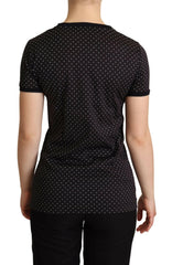 Dolce & Gabbana Black Dotted Crewneck  Cotton T-shirt -   -  Dolce & Gabbana.