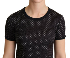Dolce & Gabbana Black Dotted Crewneck  Cotton T-shirt -   -  Dolce & Gabbana.