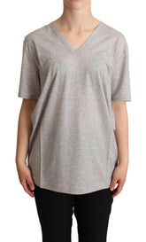 Dolce & Gabbana Gray Solid 100% Cotton V-neck Top T-shirt -   -  Dolce & Gabbana.